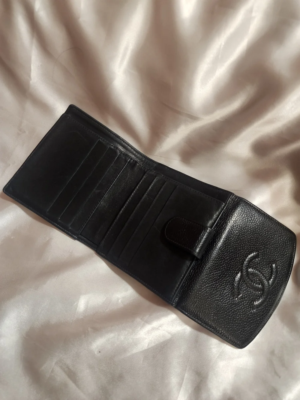 CHANEL Black Caviar Leather Trifold Wallet